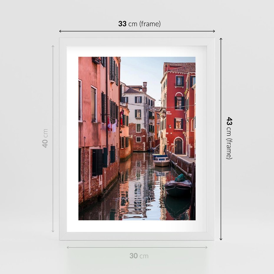Plakat w ramie 30x40 - Przejażdżka gondolą przez Wenecję - Wenecja, kanały - rama biała