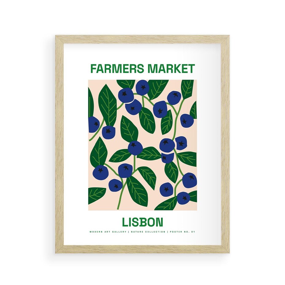 Plakat w ramie 40x50 - Migotliwe Przestrzenie - borówki, jagody - rama drewno