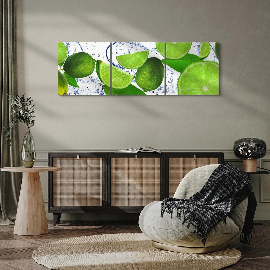 Obraz na płótnie 150x50 - Świeże limonki - limonki, woda