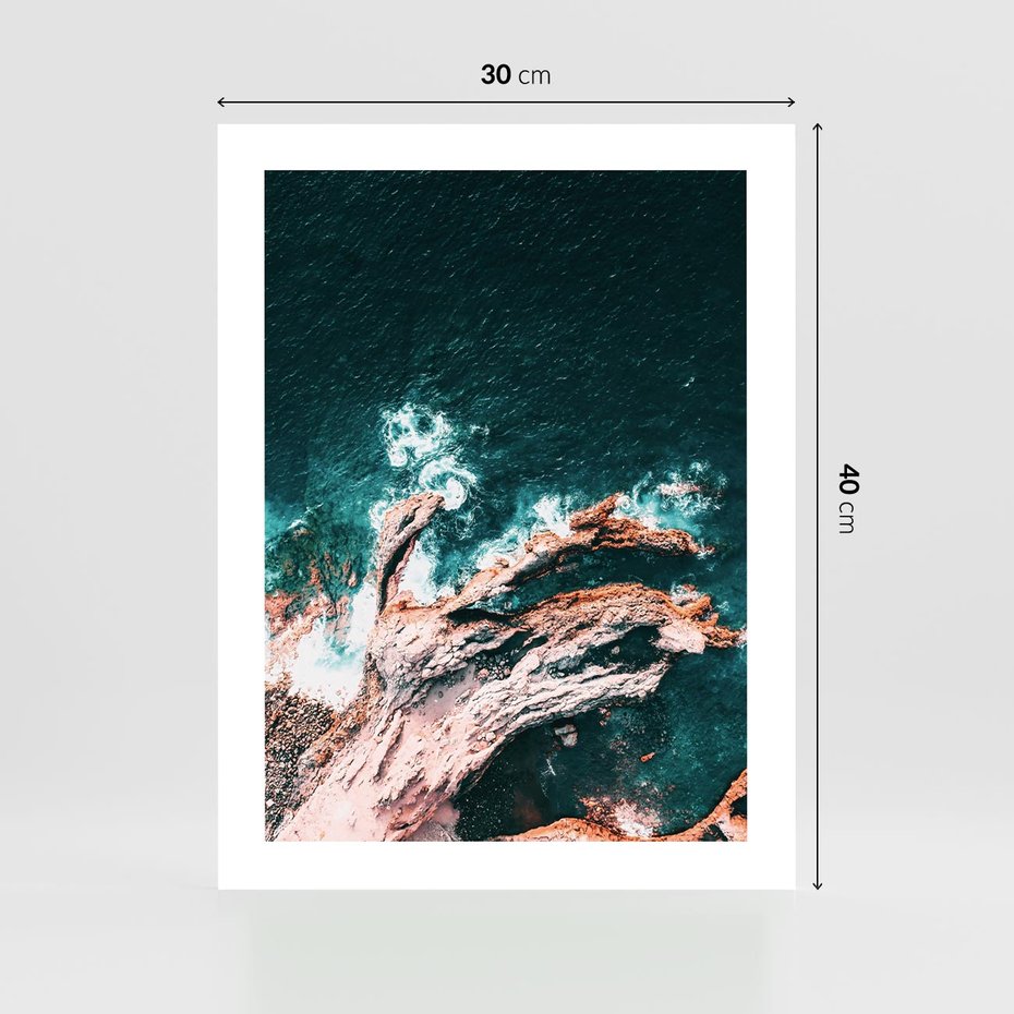 Plakat bez ramy 30x40 - Fale i Skały w Spokoju i Burzy - morze, fale rozbijają się o skały