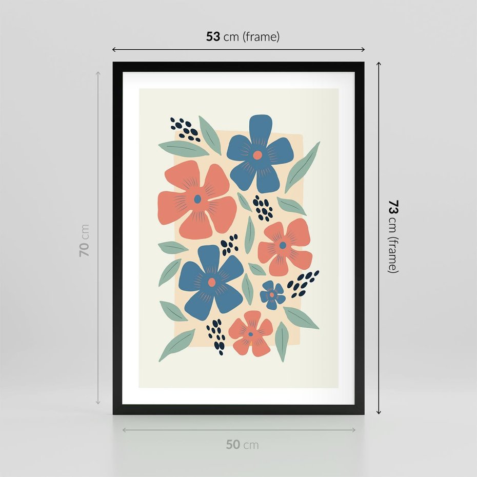 Plakat w ramie 50x70 - Kolorowe Pasmo - kwiaty, nowoczesna abstrakcja - rama czarna