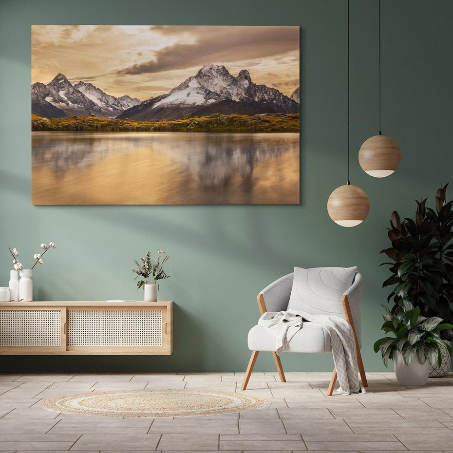 Obraz na płótnie 70x50 - Harmonia natury - góry, jezioro