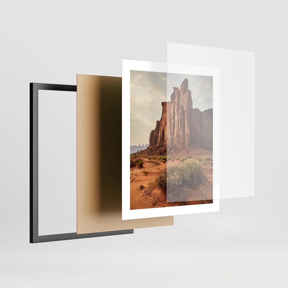 Plakat w ramie 40x50 - Pejzaż pustynnego kanionu - pustynia, kanion - rama czarna