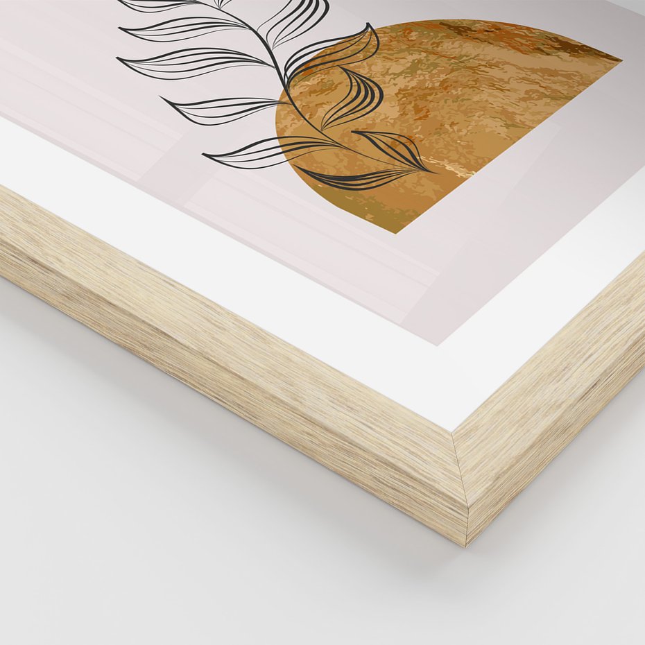 Zestaw obrazy w ramie 50x70 galeria - Złoto, liście, geometria - rama drewno