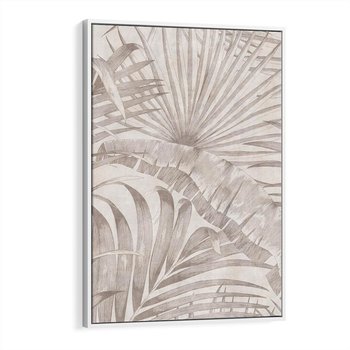 Obraz w ramie 50x70 - Odsłonięte liściowe wspomnienia - monochromatyczne, kolory sepii - rama biała