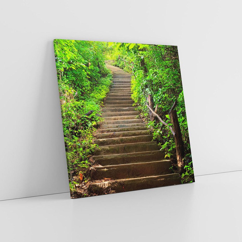 Obraz na płótnie 80x80 - Lasowa ścieżka pełna tajemnic - ścieżka, schody
