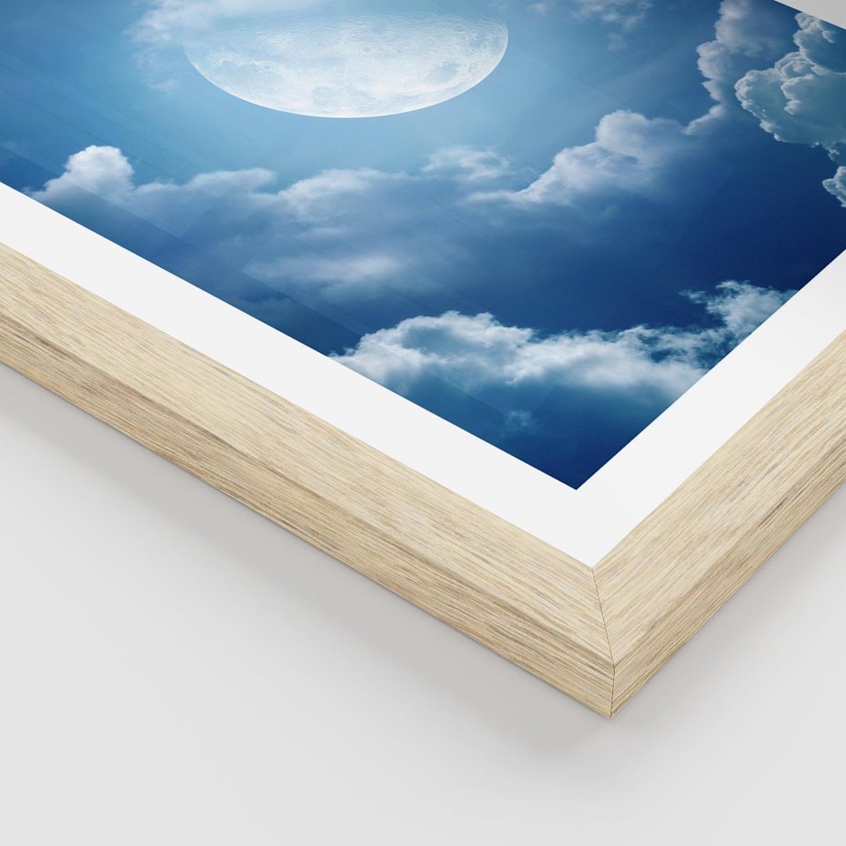 Plakat w ramie 50x70 - Księżycowe Chmury - księżyc, chmury - rama drewno