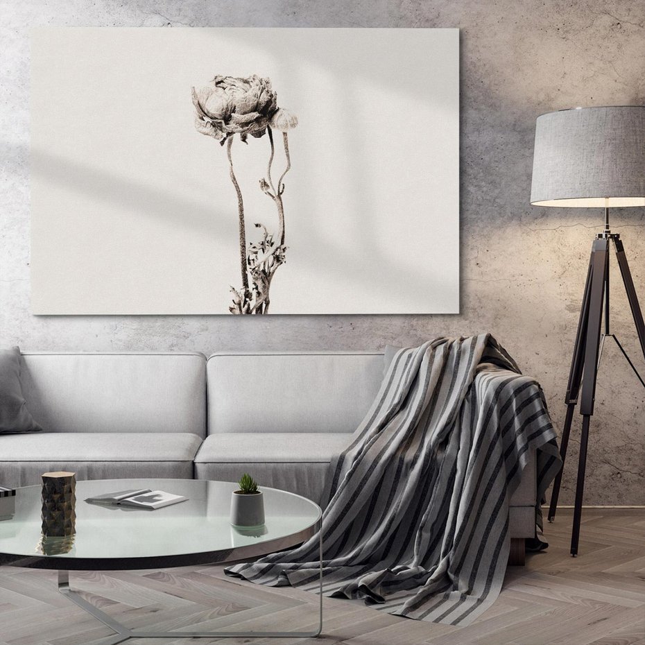 Obraz na płótnie 120x80 - Kwiatowa Symfonia w Szarościach - czarno biała odbitka, jak fotografia