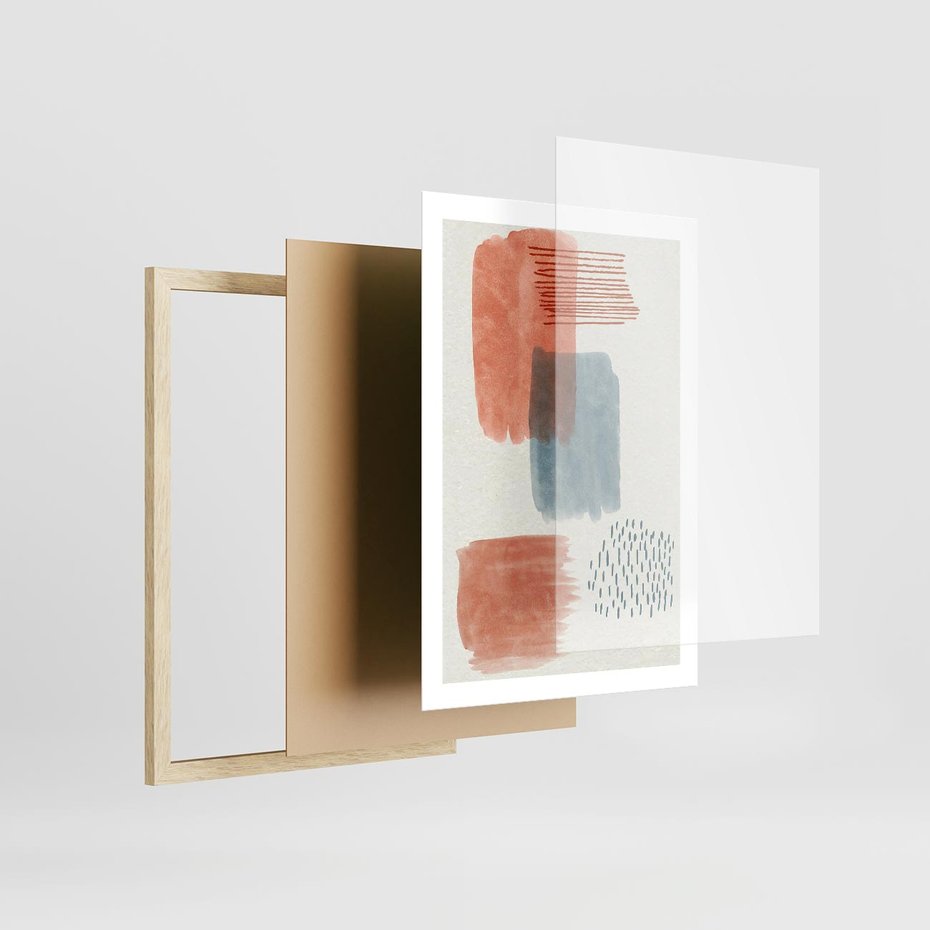 Plakat w ramie 50x70 - Pastelowa Abstrakcja: Maźnięcia Farbą - abstrakcja, maźnięcia farny - rama drewno