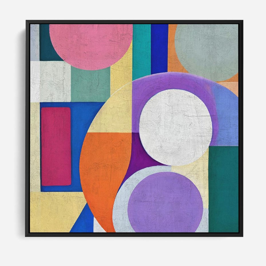 Obraz w ramie 50x50 - Migotliwe Impulsy Dźwięku - różne geometryczne formy, koła - rama czarna