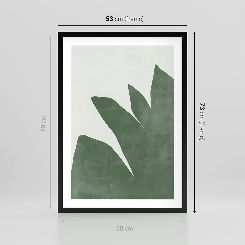 Plakat w ramie 50x70 - Oaza Harmonii - abstrakcyjny kształt, zielony plakat - rama czarna