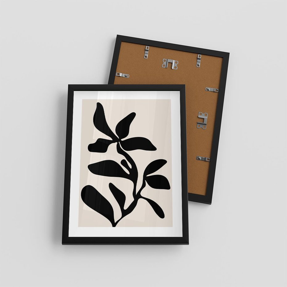 Plakat w ramie 30x40 - Wibracje Akwarelowych Ścieżek - abstrakcyjny minimalistyczna kwiat, czarno biały plakat - rama czarna