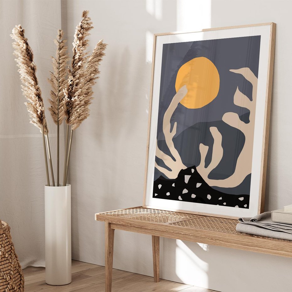 Plakat w ramie 50x70 - Tajemniczy Księżyc - nowoczesna sztuka, plakat - rama drewno