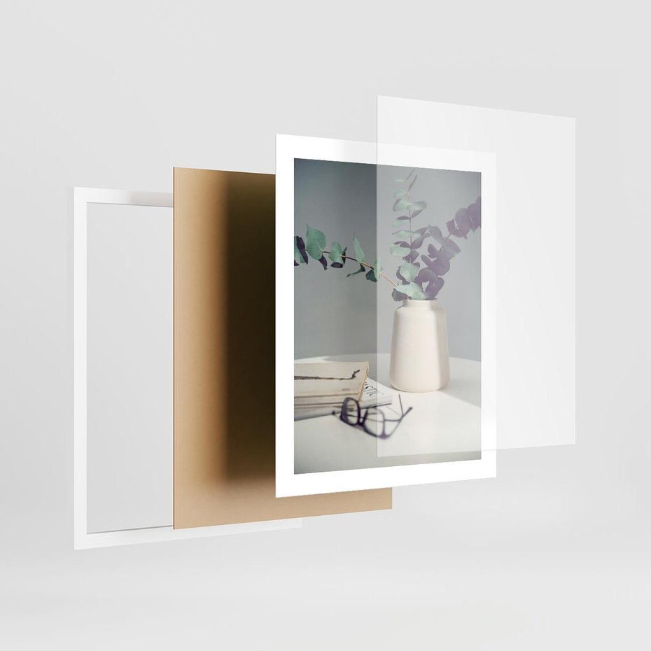 Plakat w ramie 40x50 - Eukaliptusowa Cisza - kompozycja, liście eukaliptusa w wazonie - rama biała