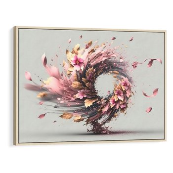 Obraz w ramie 100x70 - Kwiatowy Wir - nowoczesna grafika komputerowa, wir z kwiatów - rama drewno