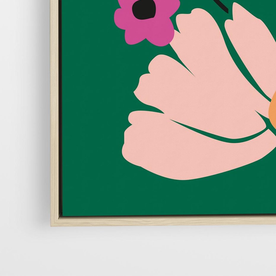 Obraz w ramie 50x50 - Rozbijające Echa - abstrakcyjne kwiaty, zielone tło - rama drewno