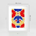 Plakat w ramie 30x40 - Eklektyczny Majestat - wyrazista grafika, mocne kolory czerwień niebieski żółty - rama biała
