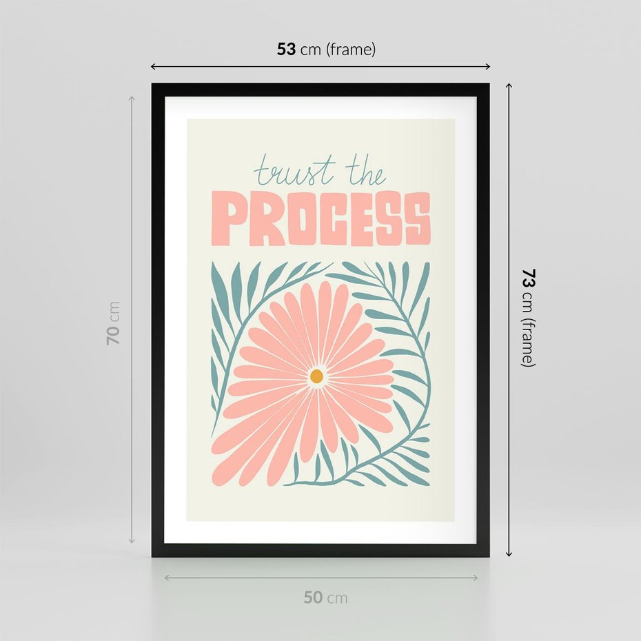 Plakat w ramie 50x70 - Symfonia Światła - typografia, pastelowa stokrotka - rama czarna