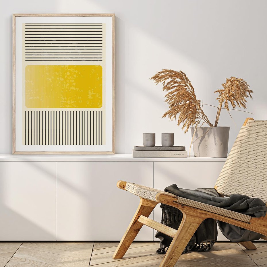 Plakat w ramie 50x70 - Geometryczna Harmonia - geometria, nowoczesny plakat - rama drewno