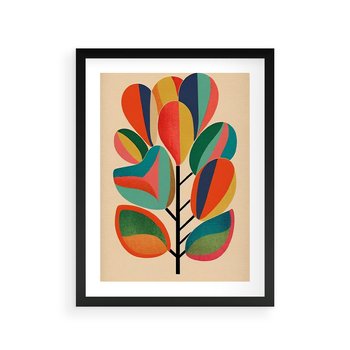 Plakat w ramie 30x40 - Wnętrza Kształtów - abstrakcyjny kolorowy tęczowy obraz, inspiracje roślinne - rama czarna