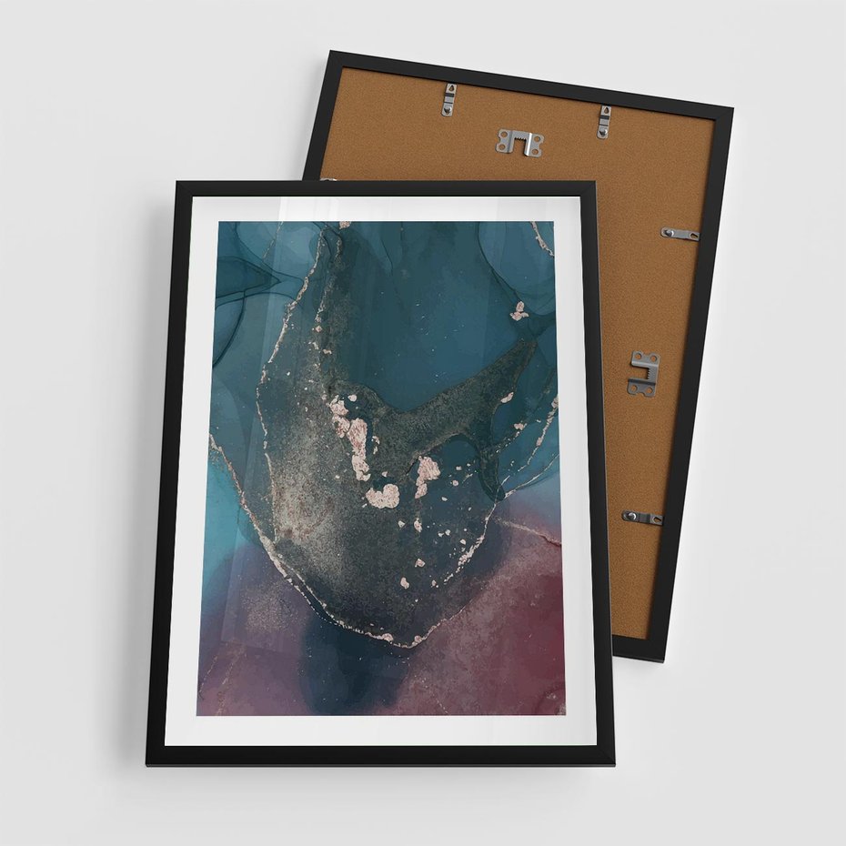 Plakat w ramie 50x70 - Luksusowy Kontrast - marmur, granat i fiolet - rama czarna