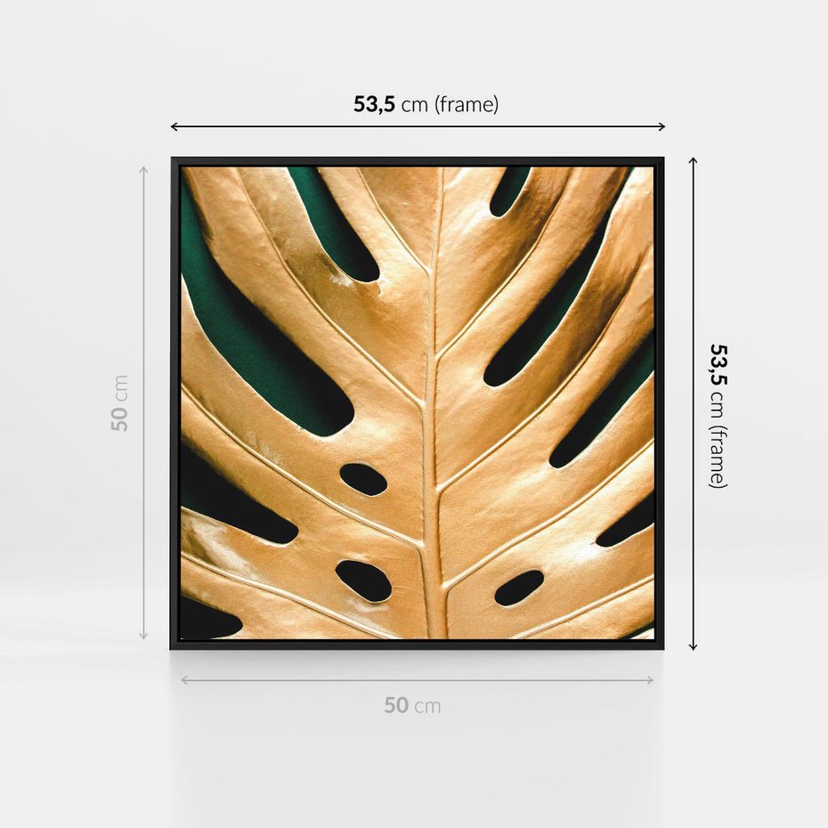 Obraz w ramie 50x50 - Piękno i Styl - złote, liście - rama czarna