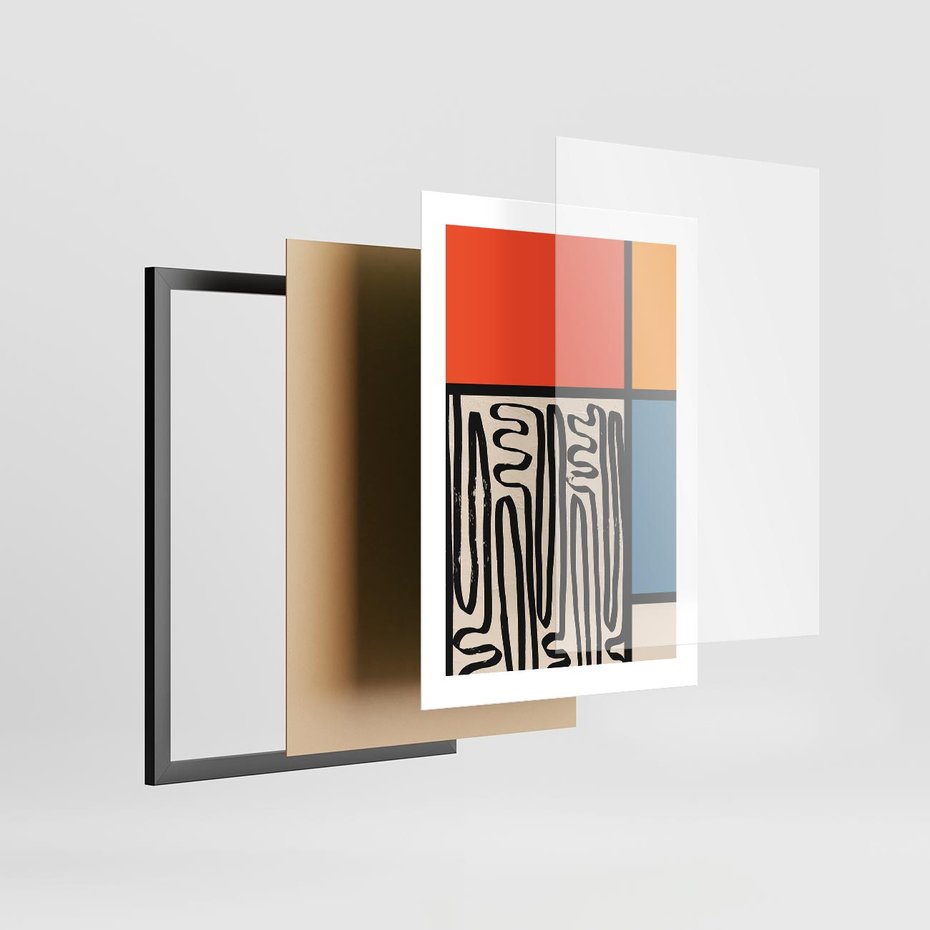 Plakat w ramie 30x40 - Podróżne Wibracje Serca - abstrakcyjny obraz, proste linie - rama czarna