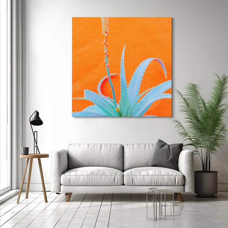 Obraz na płótnie 40x40 - Naturalna Harmonia - kaktusy, liście