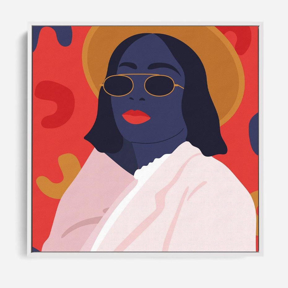 Obraz w ramie 80x80 - Kobieca Przenikliwość - nowoczesny plakat, styl retro - rama biała