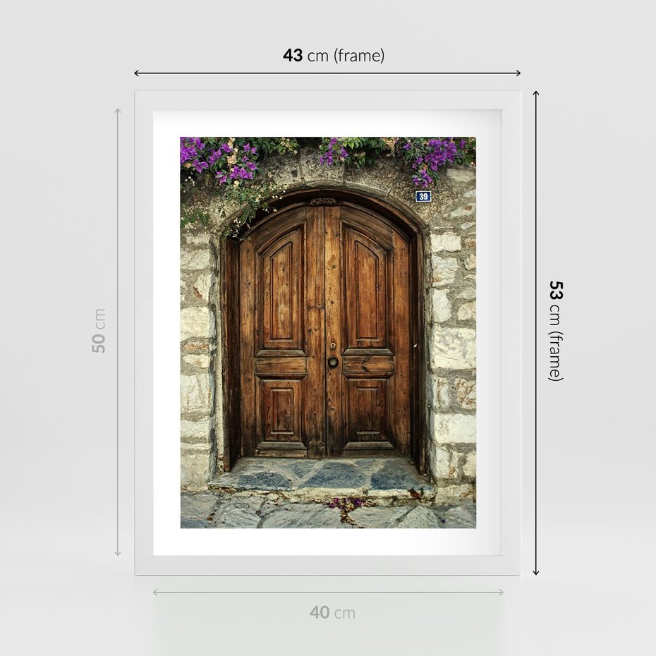 Plakat w ramie 40x50 - Tajemnicze stare drzwi - stare, drzwi - rama biała