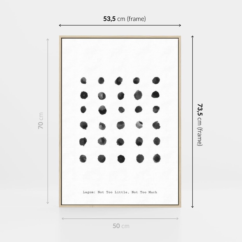 Obraz w ramie 50x70 - Boho Sztuka Wolości - minimalistyczny plakat, czarne kropki na białymtle - rama drewno