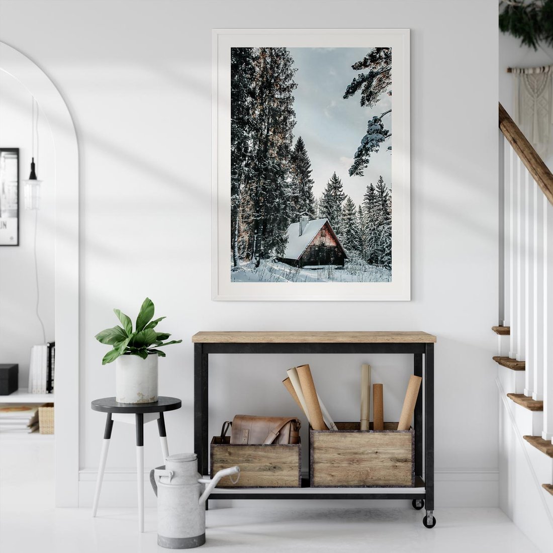 Plakat bez ramy 50x70 - Górska Uroda Zimą: Dom w Śniegu - domek w górach, zima