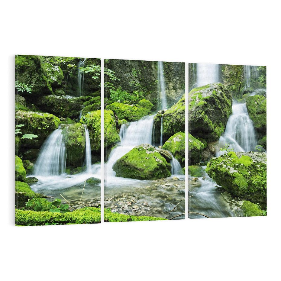 Obraz na płótnie 120x80 - Spokojny wodospad w lesie nad rzeką - wodospad, las