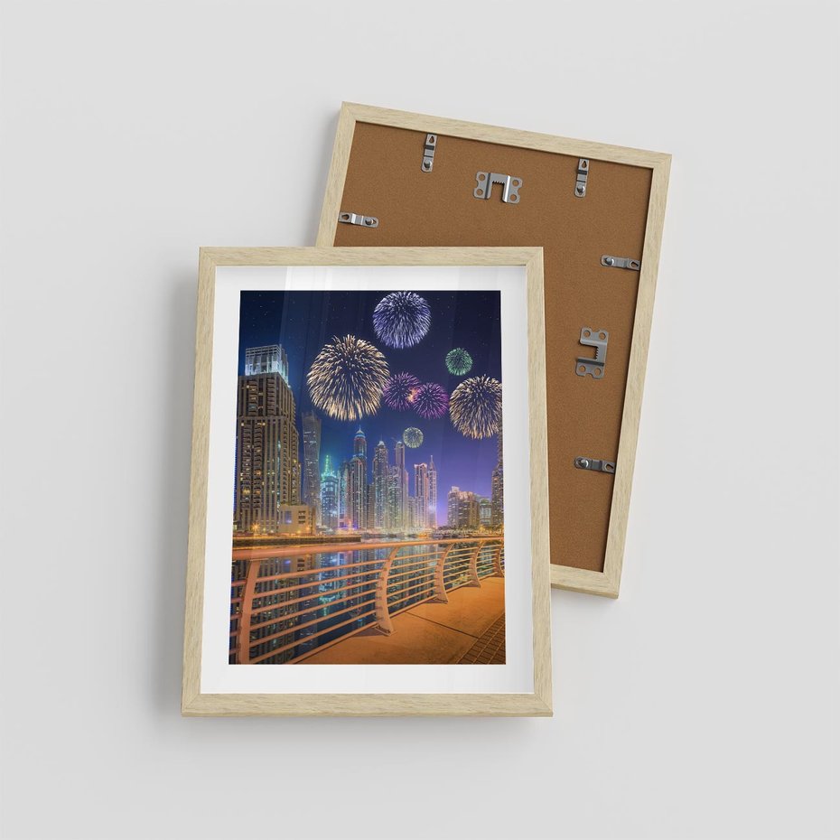 Plakat w ramie 30x40 - Fajerwerki Nowego Roku - nowy rok, fajerwerki - rama drewno