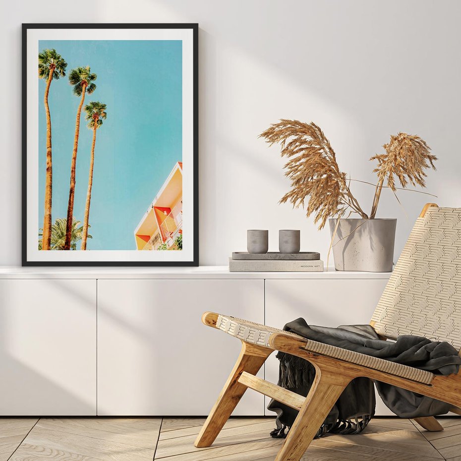 Plakat bez ramy 21x30 - Letnie Marzenia - palmy, na tle nieba