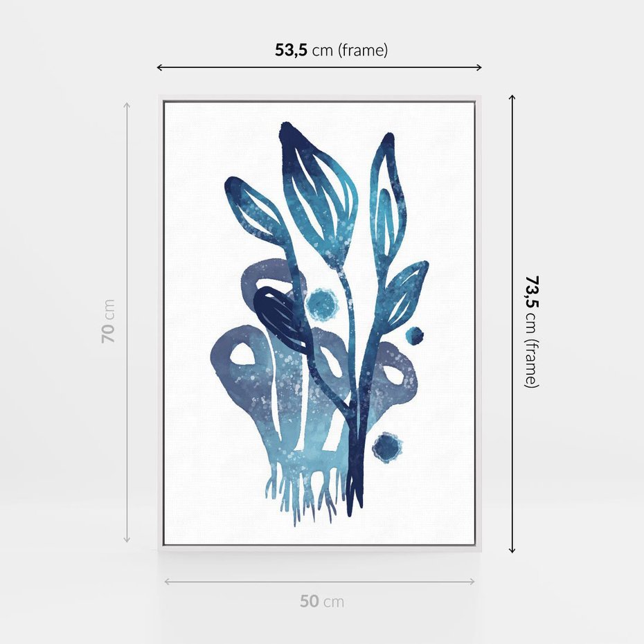 Obraz w ramie 50x70 - Akwarelowy Błękit - pastelowy, abstrakcyjny plakat - rama biała