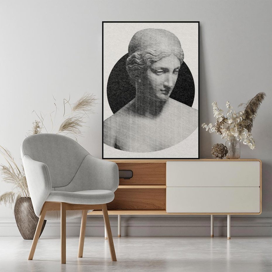 Obraz w ramie 50x70 - Sztuka Zeszłych Czasów - antyczna rzeźba kobiety, posąg - rama czarna