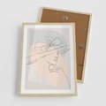 Plakat w ramie 50x70 - Twarz Kobiety w Pastelach - minimalistyczna grafika, pastelowe tłó - rama drewno