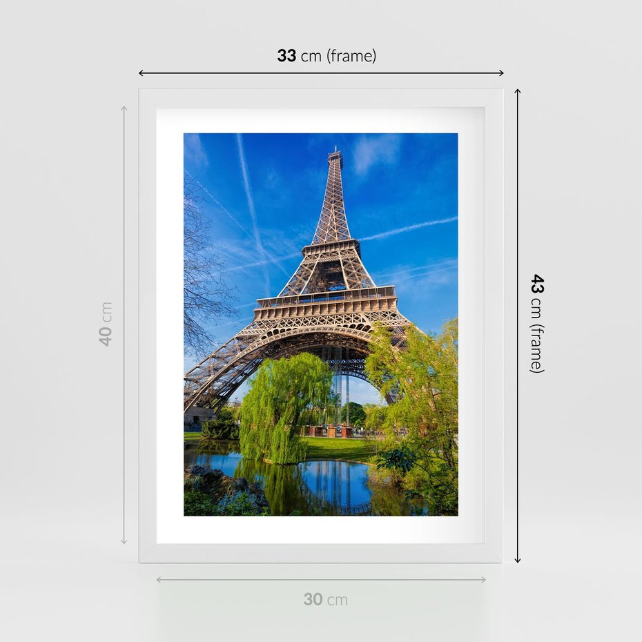 Plakat w ramie 30x40 - Wieża Eiffla w Paryżu - Eiffla, Paryż - rama biała