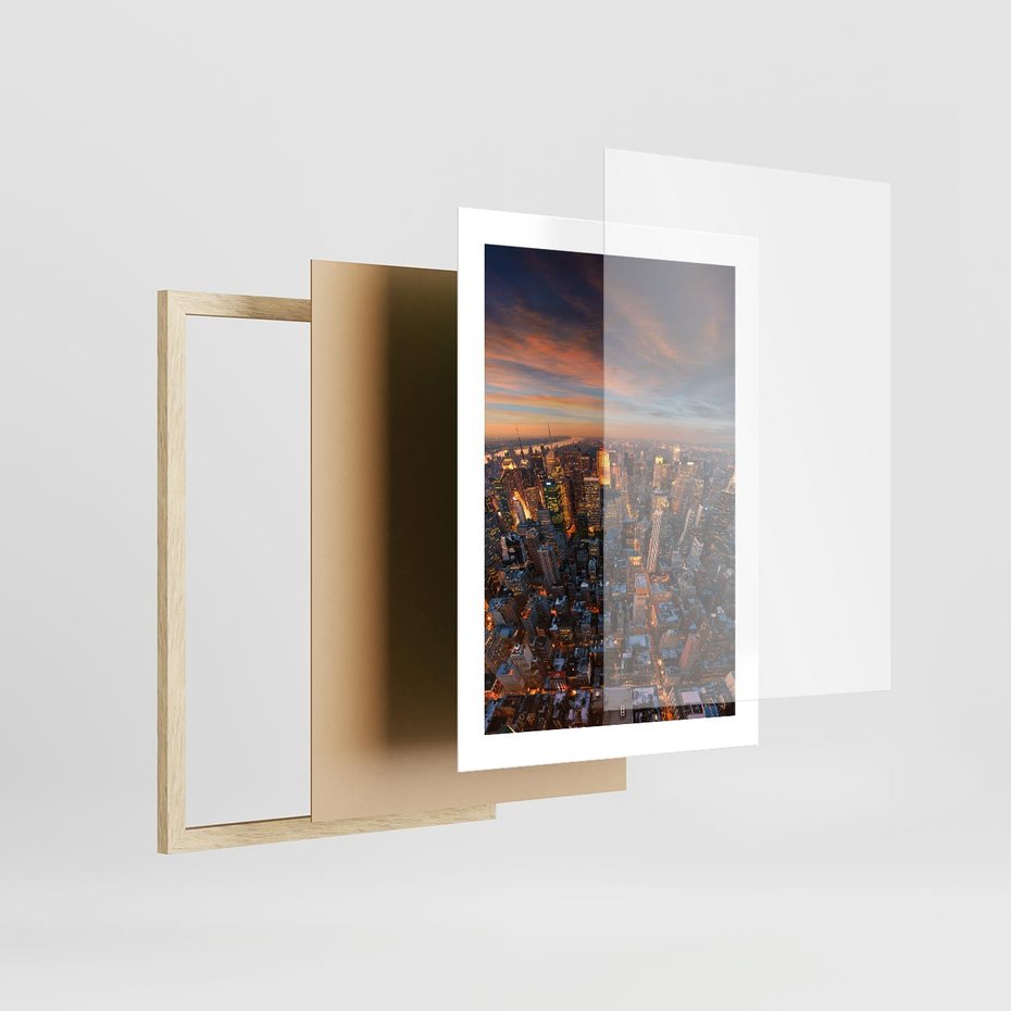 Plakat w ramie 30x40 - Miasto wieżowców w perspektywie - miasto, wieżowce - rama drewno