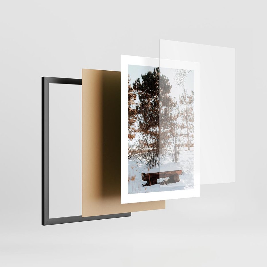 Plakat w ramie 30x40 - Ławka Pod Śniegiem - zimowy pejzaż, ławka pod śniegiem - rama czarna