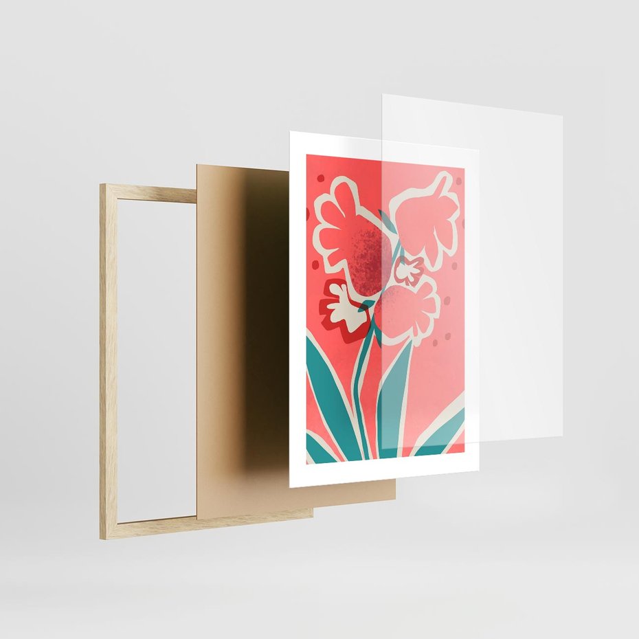 Plakat w ramie 30x40 - Rozkwitające Plamy i Formy - nowoczesny plakat, abstrakcyjne kwiaty - rama drewno