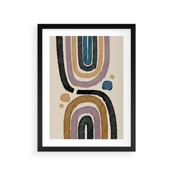 Plakat w ramie 30x40 - Taniec Przenikających Kształtów - abstrakcyjne tęcze, kompozycja - rama czarna