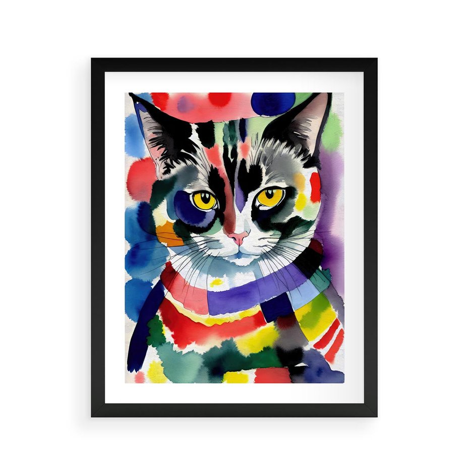 Plakat w ramie 40x50 - Koci Przyjaciel - abstrakcyjny obraz, akwarela - rama czarna