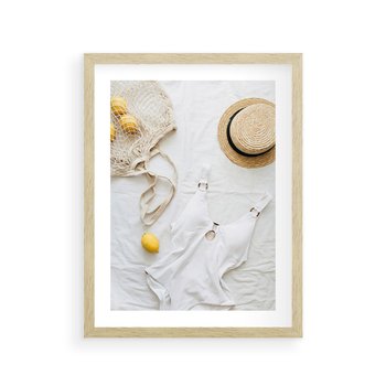 Plakat w ramie 50x70 - Moda na Wakacje: Cytrynowy Urok - kompozycja letnia, fashion - rama drewno