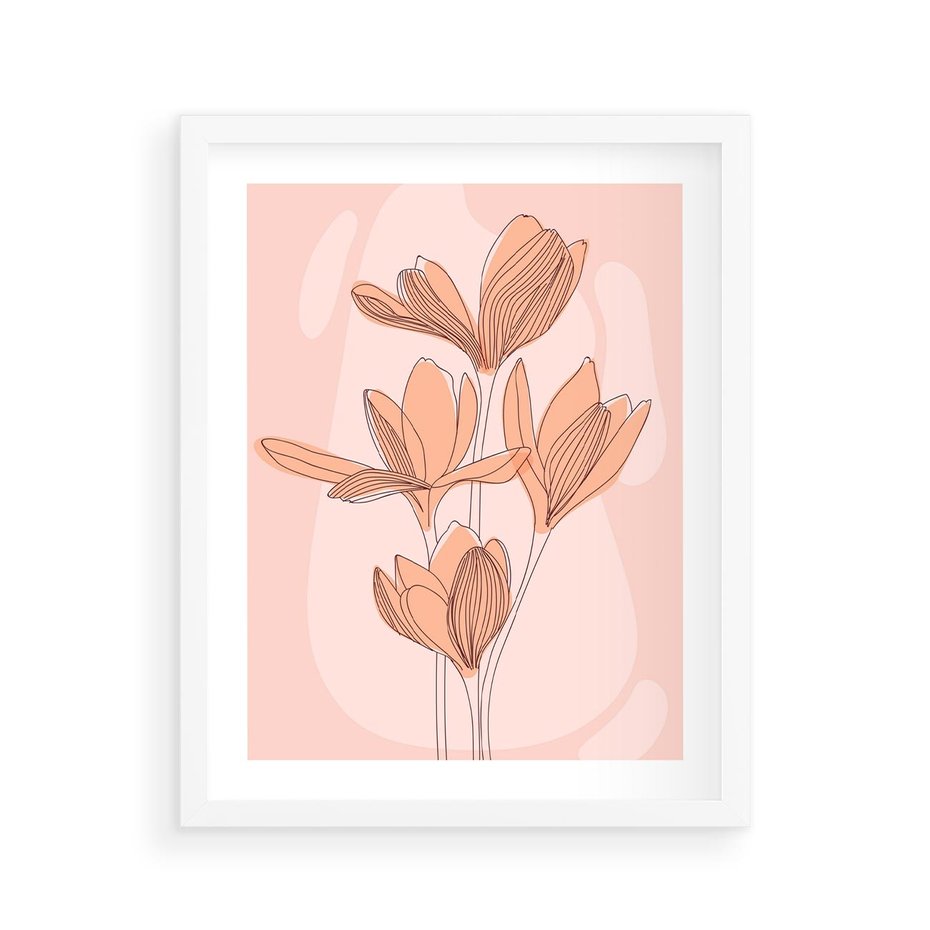 Plakat w ramie 40x50 - Przenikające Kształty - minimalistyczny plakat, pudrowe kwiaty - rama biała