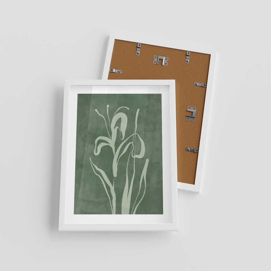 Plakat w ramie 30x40 - Zielony Oddech - zielona abstrakcja, zgaszona zieleń - rama biała