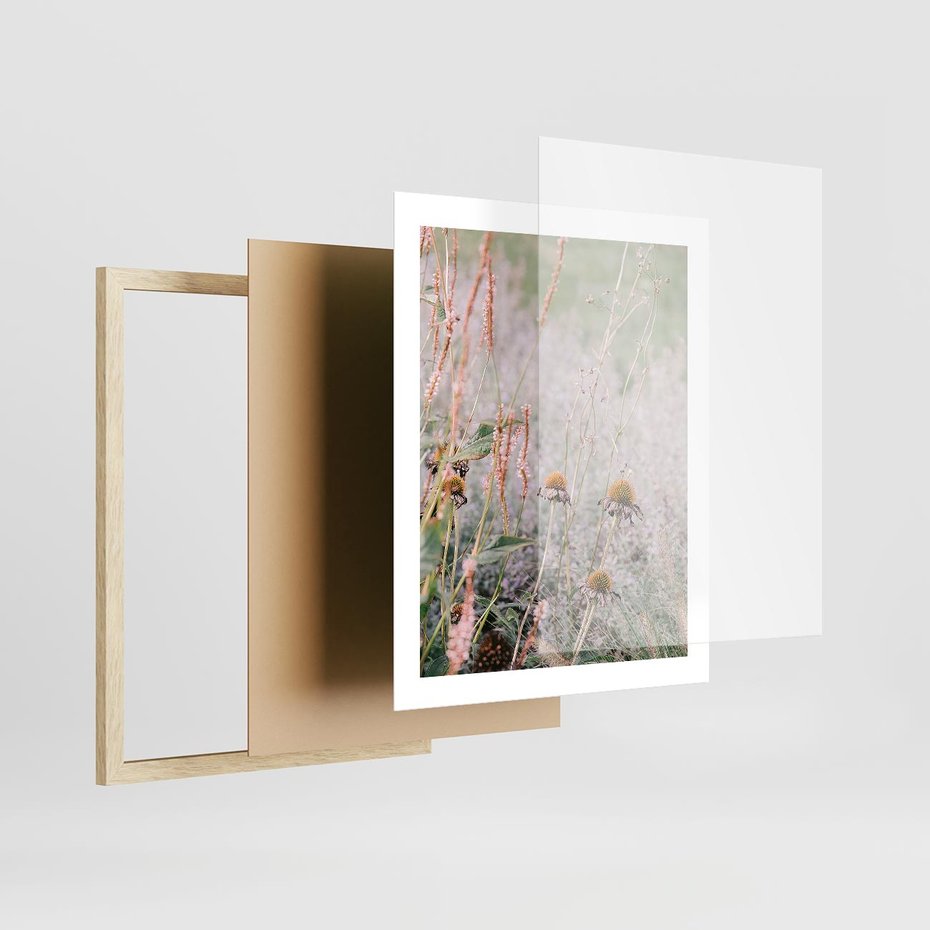 Plakat w ramie 40x50 - Przyroda w Pełnym Blasku: Kolorowa łąka z Kwiatami - łąka, kwiaty na łące - rama drewno