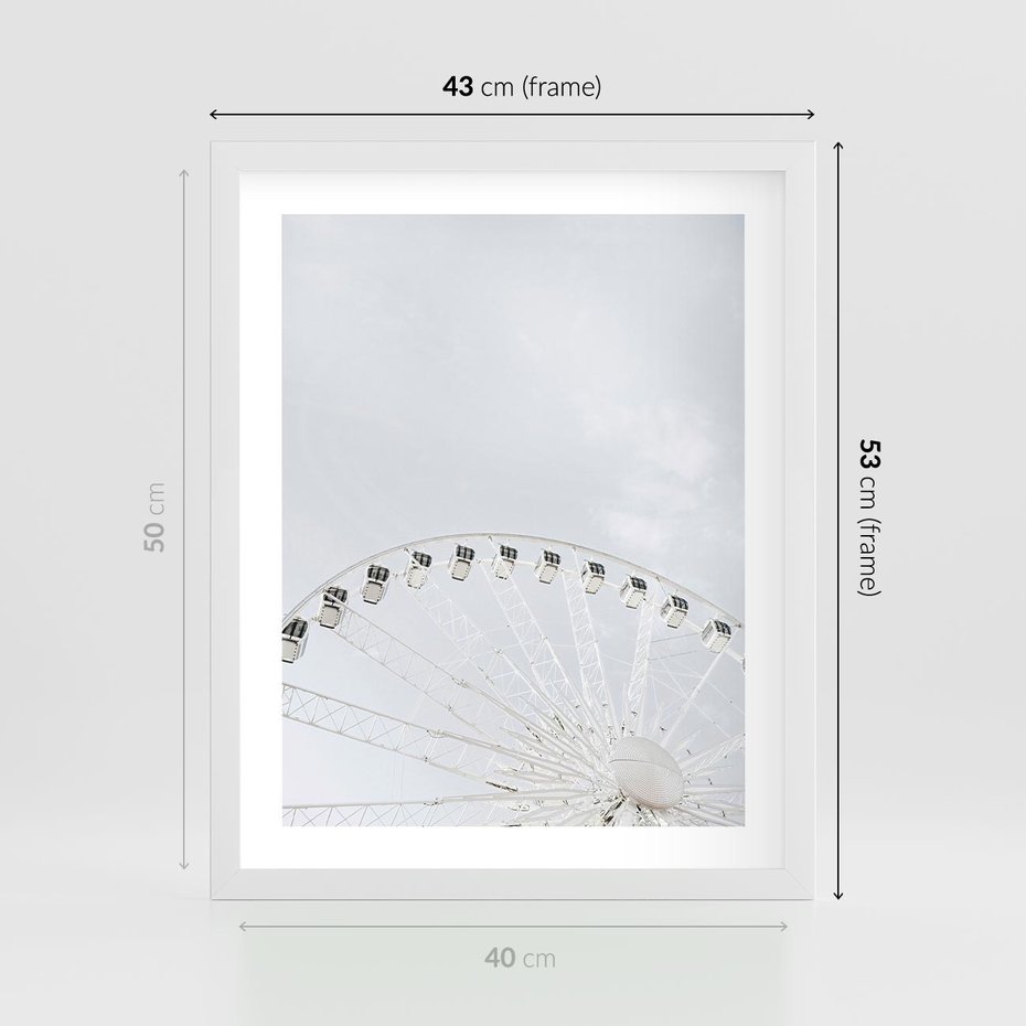 Plakat w ramie 40x50 - Karuzela Młyńska: Nostalgiczne Koło - młyńskie koło, karuzela - rama biała