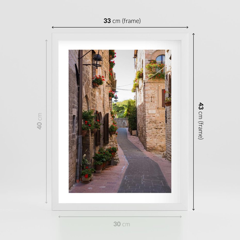 Plakat w ramie 30x40 - Miłość na Romantycznej Uliczce - romantyczna, uliczka - rama biała